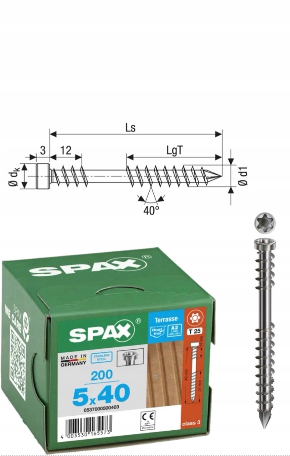 Spax Šrouby do dřeva Spax-D 5 x 40 A2 Tx 200 ks