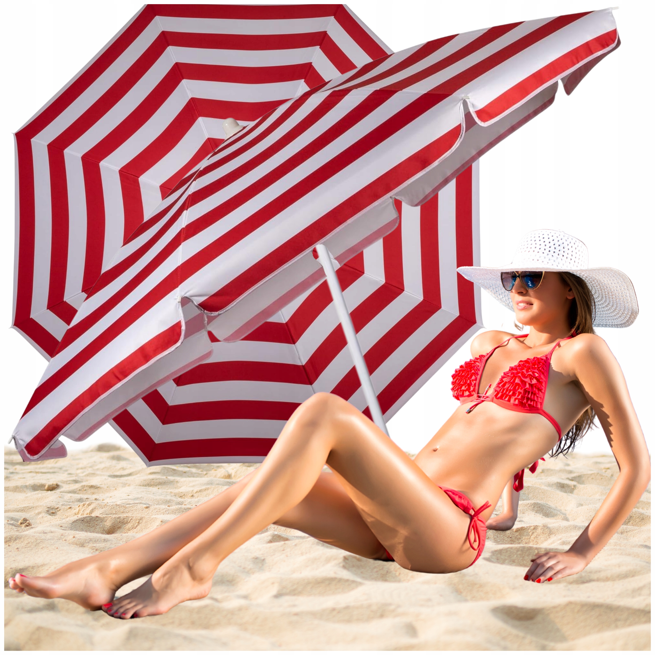 Parasol Ogrodowy Duży Plażowy Balkonowy Składany Łamany 180CM Do Ogrodu XXL