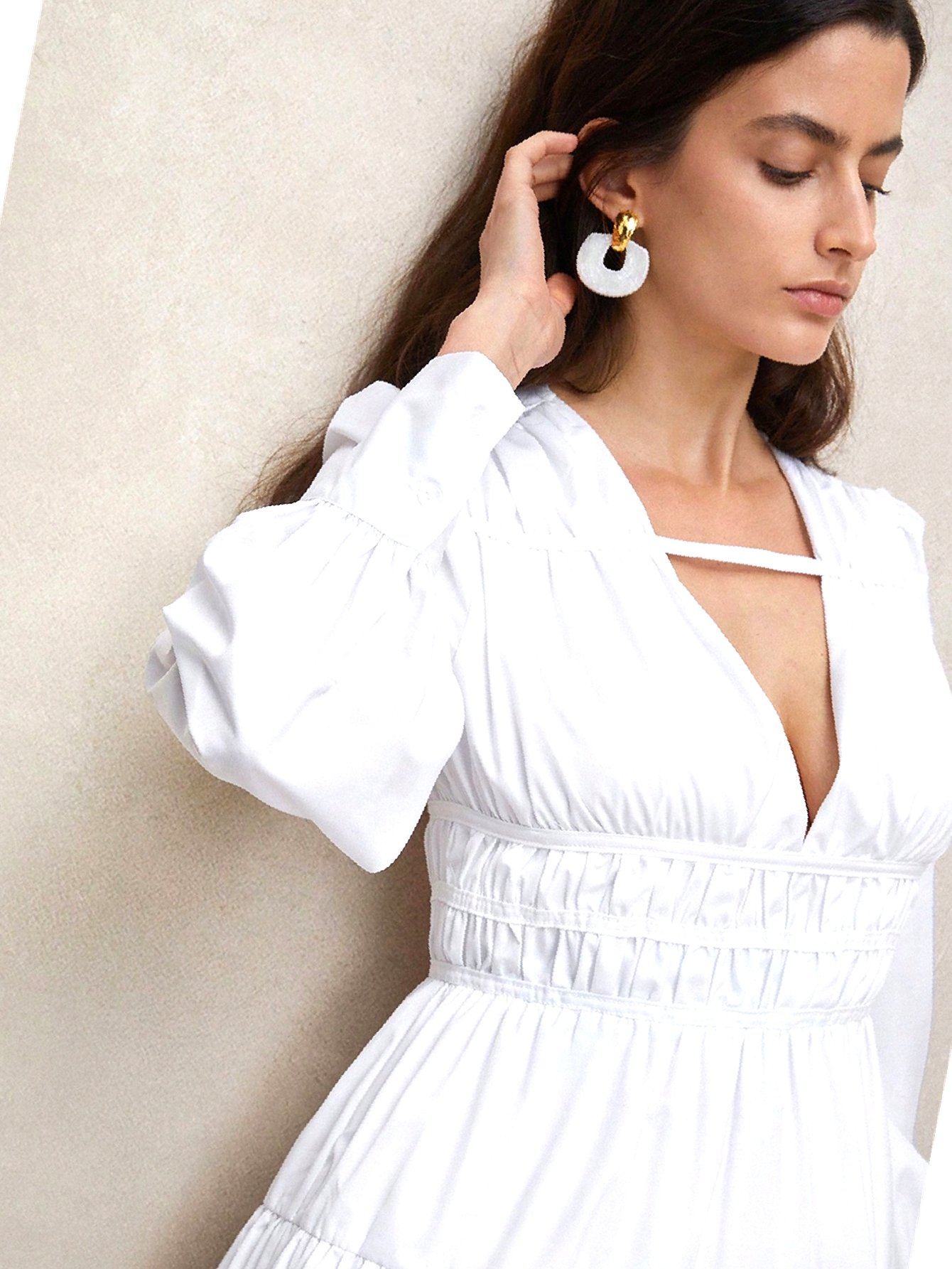 Šaty Košilová s výstřihem do V Elegantní Anewsta Bílá Prošívaná M 38