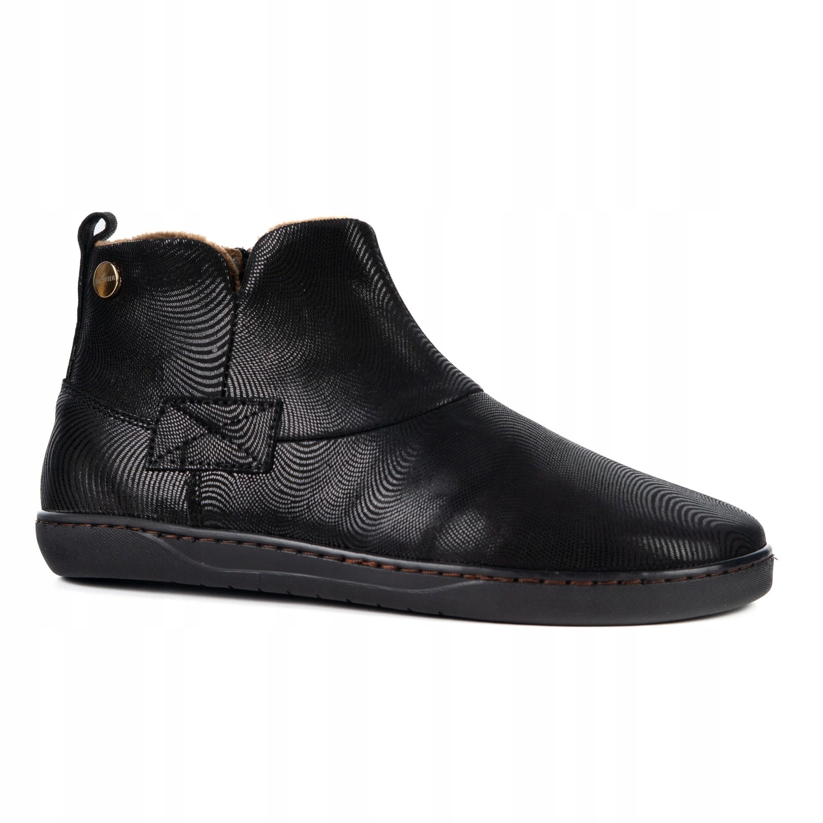 Dámské zimní barefoot kožené boty Z-B07 černé s vlnovým vzorem na zip 41