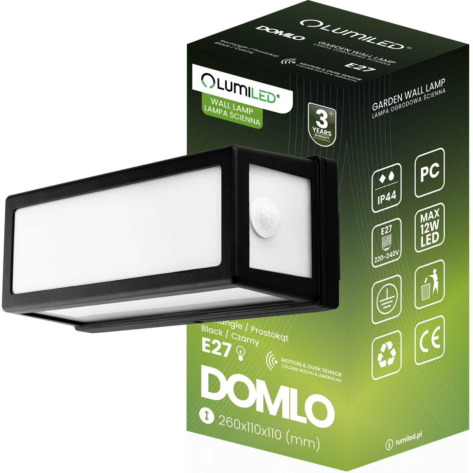 Kinkiet Ogrodowy Lampa Elewacyjna Zewnętrzna Ścienna E27 Led Czujnik Ruchu