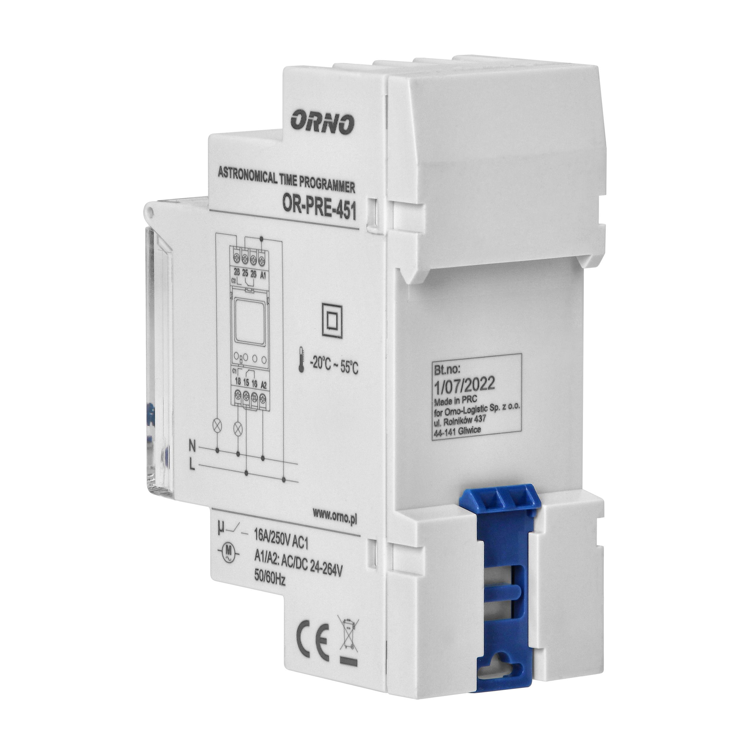 PROGRAMATOR CZASOWY NA SZYNĘ DIN 2 PRZEKAŹNIKI Stopień ochrony IP IP20