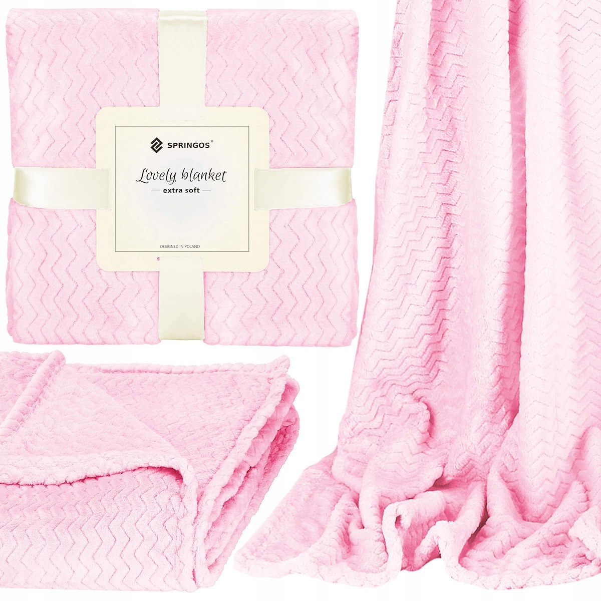 GRUBY KOC WYTŁACZANY RÓŻOWY CIEPŁY MIĘKKI NARZUTA NA ŁÓŻKO 200x220 cm PLED