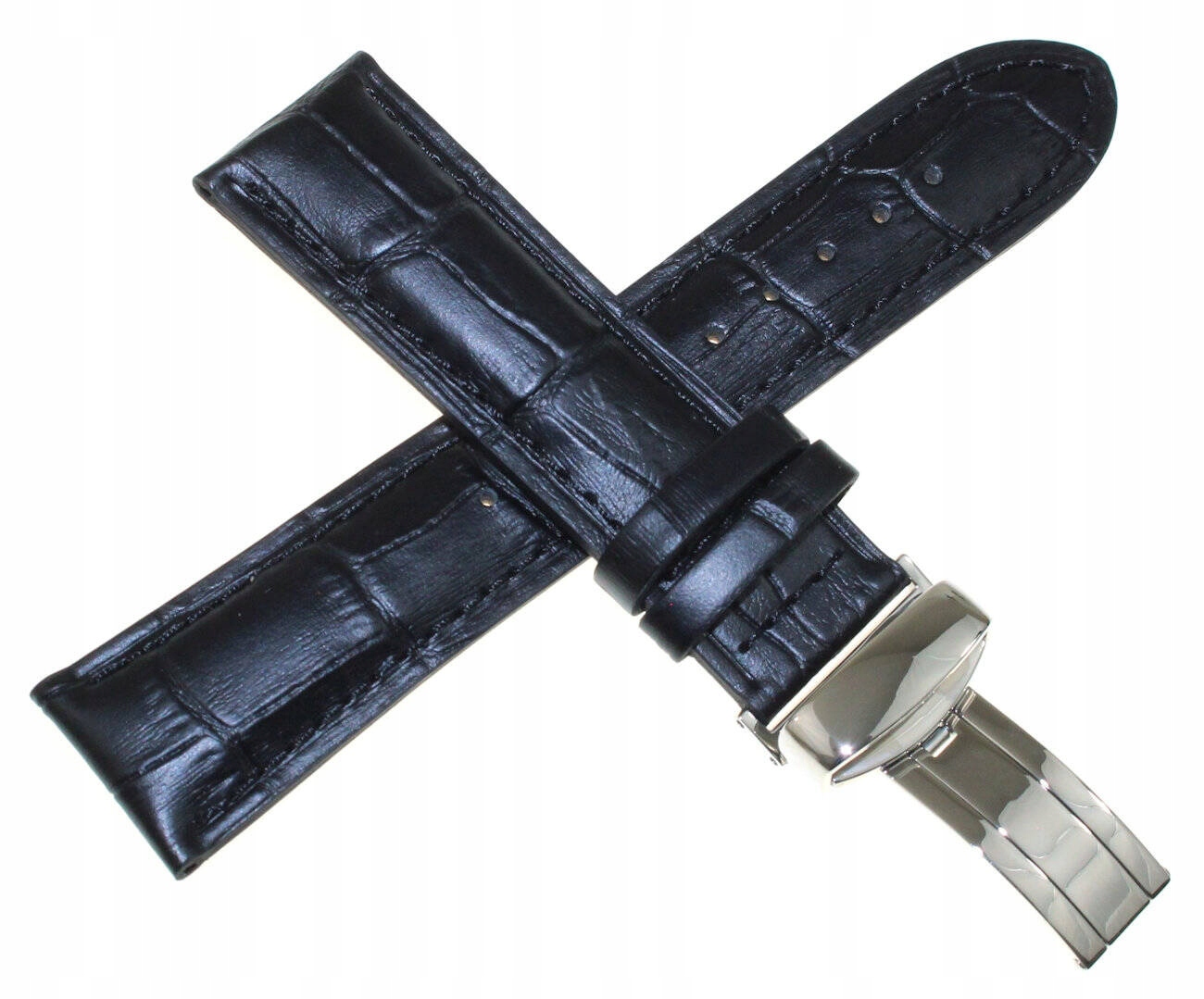 Černý Kožený Řemínek Pro Hodinky Casio EF-527 22 mm S Motýlkovým Zapínáním