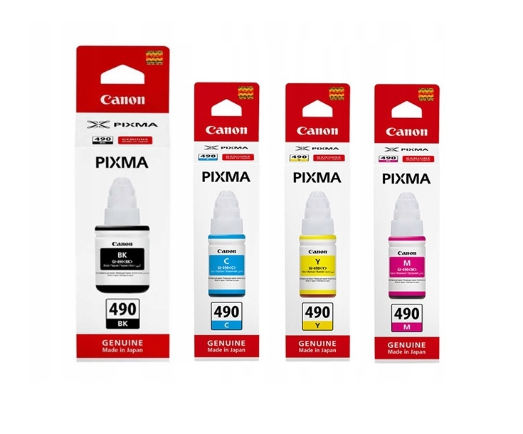 Zestaw 4 tuszy org. Canon GI-490 Cmyk G1400 G2400 G2410 G3400 G3410 G4400