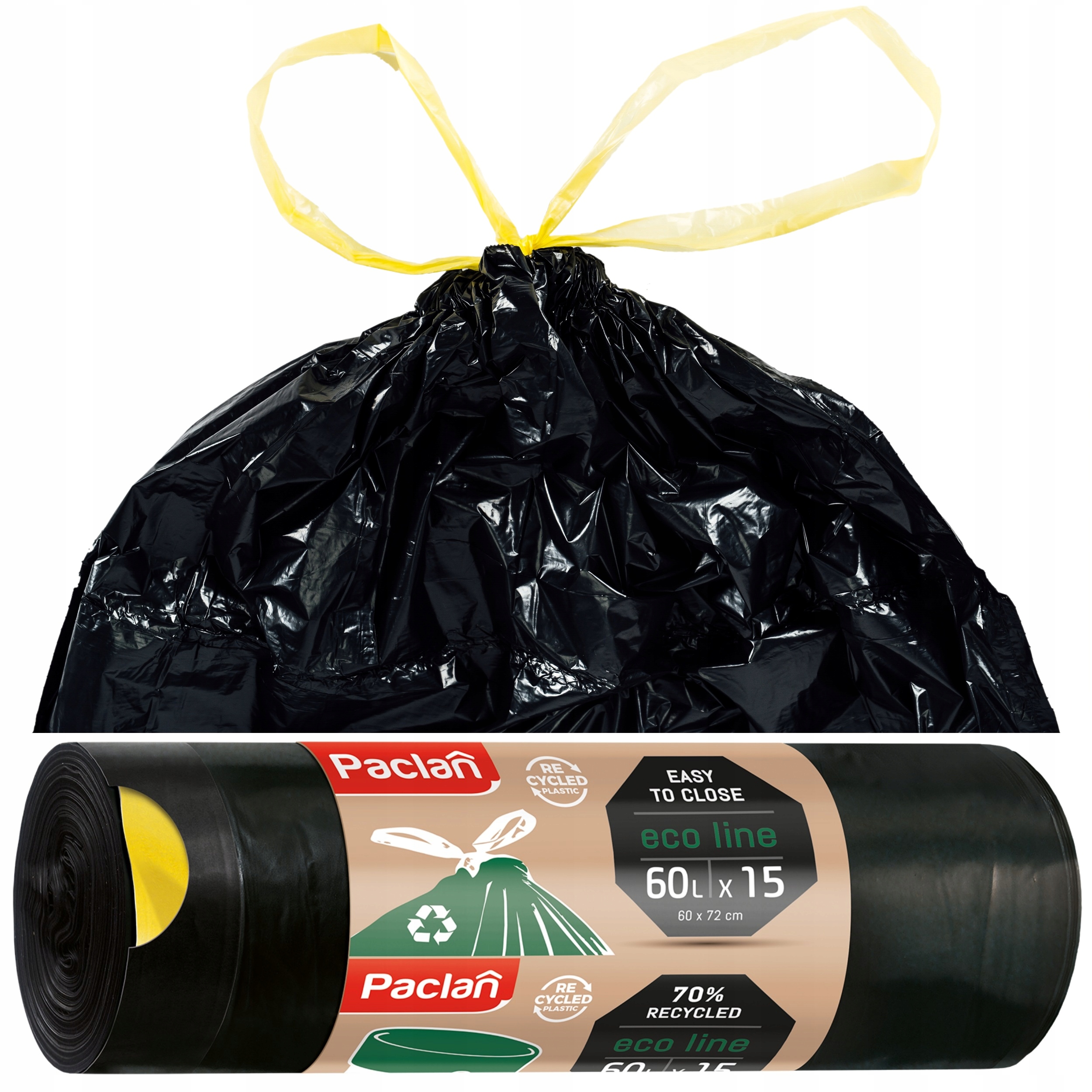 WORKI NA ŚMIECIE PACLAN ECO LINE Z TAŚMĄ 60L 15SZT