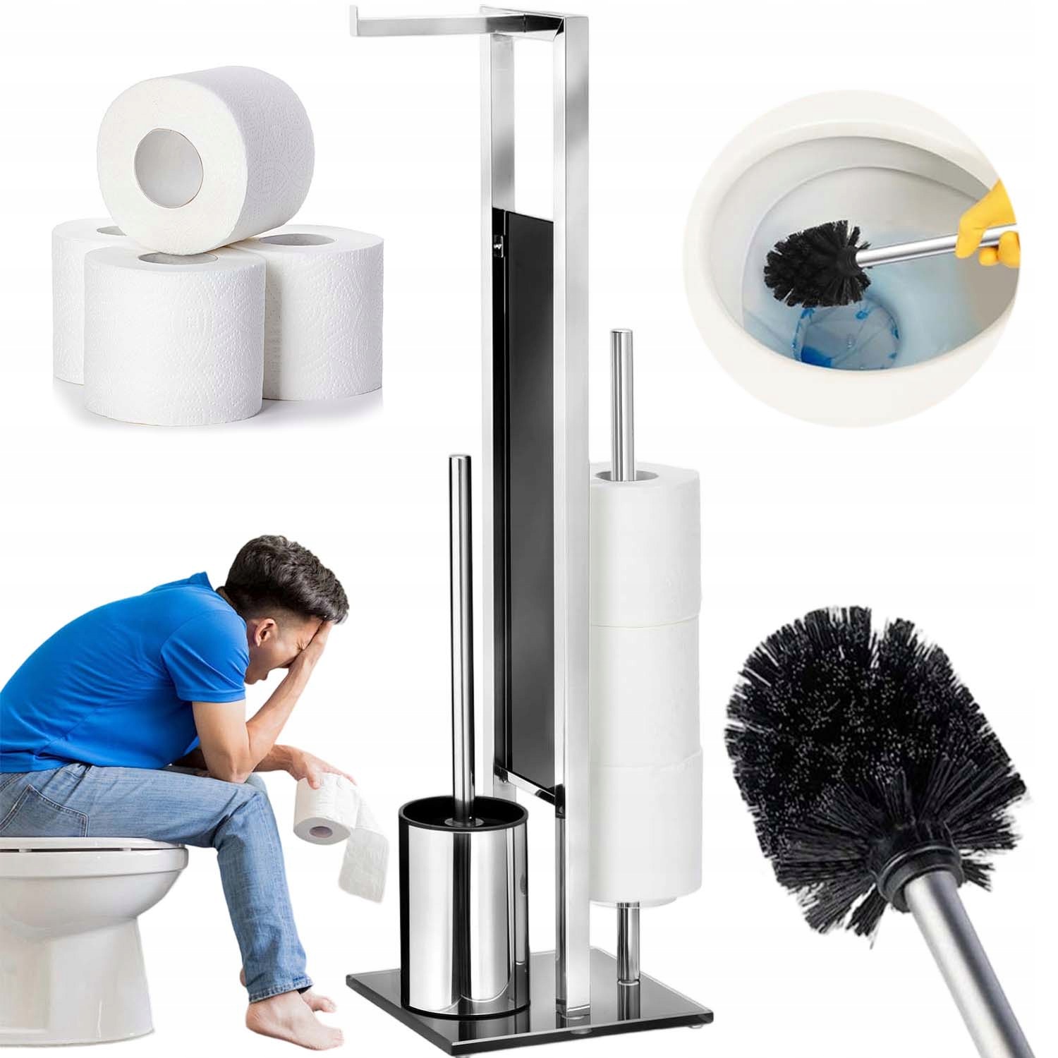 Stojan Na Toaletní Papír Věšák Koupelnový Držák Podlahový Wc Stříbrný