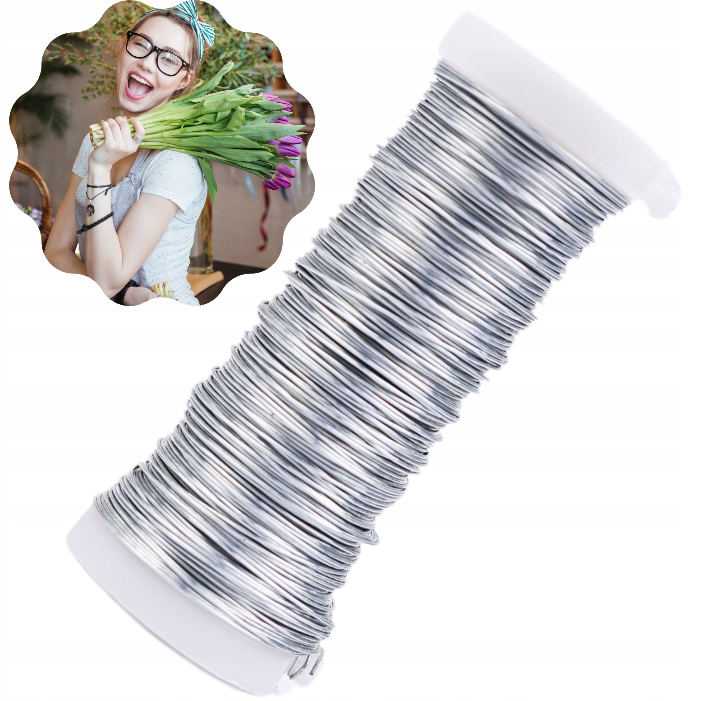 Drucik Florystyczny Drut Wyrobowy 30 Mb Srebrny Stroik Floret