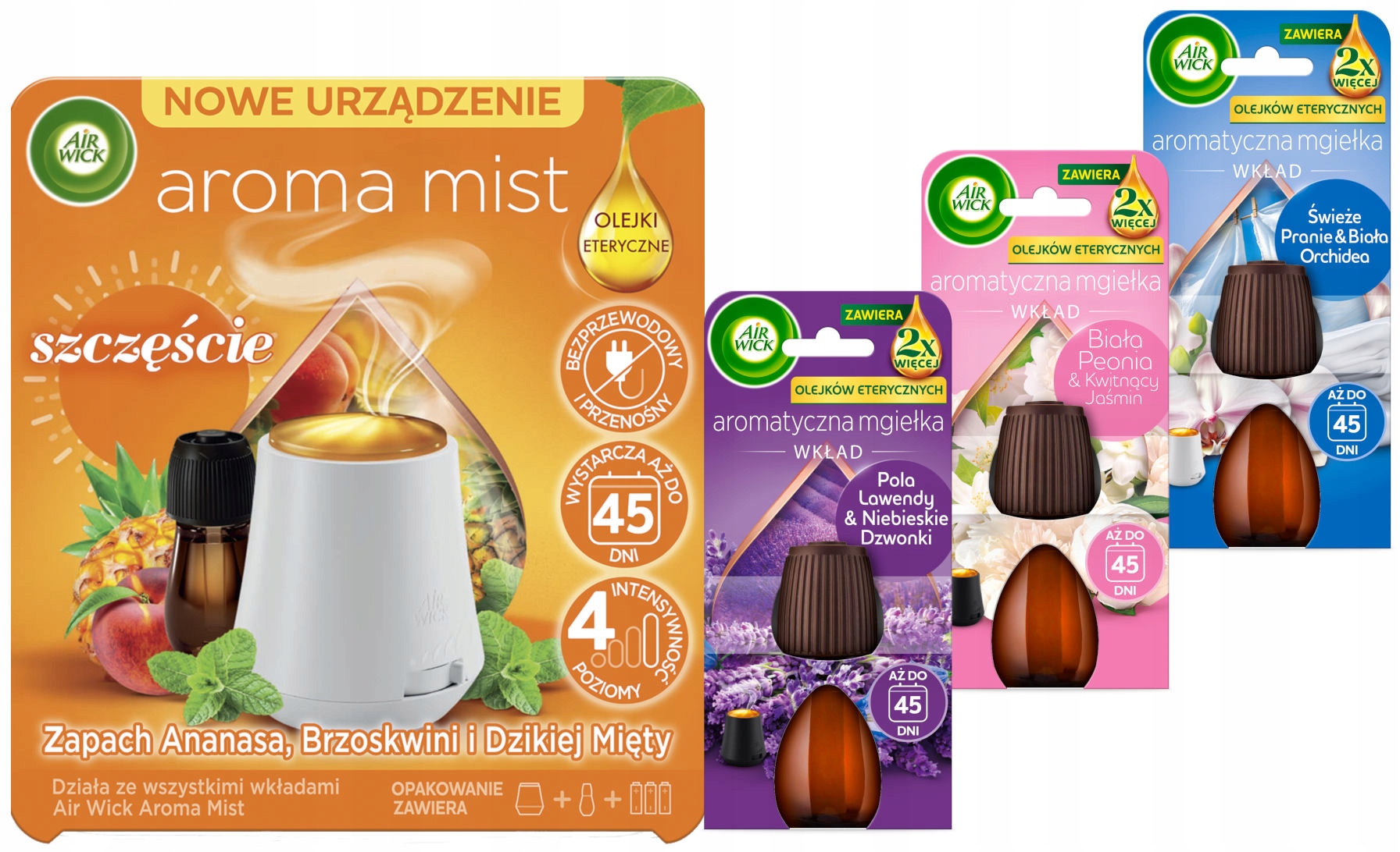 Levně Air Wick Osvěžovač vzduchu Štěstí difuzér 4 náplně x 20 ml