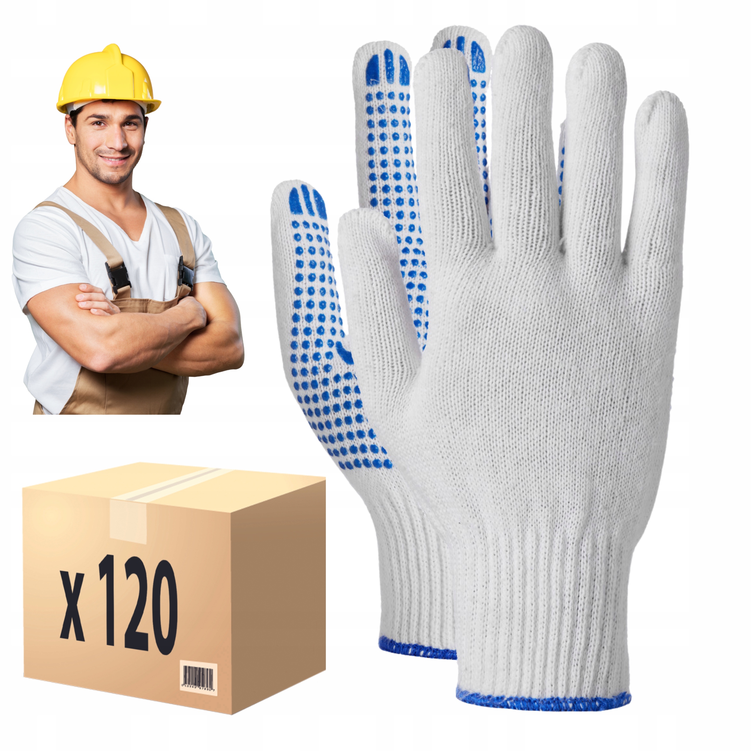 Rękawice Robocze Rękawiczki Nakrapiane Dziane bawełniane Premium XL 120 par