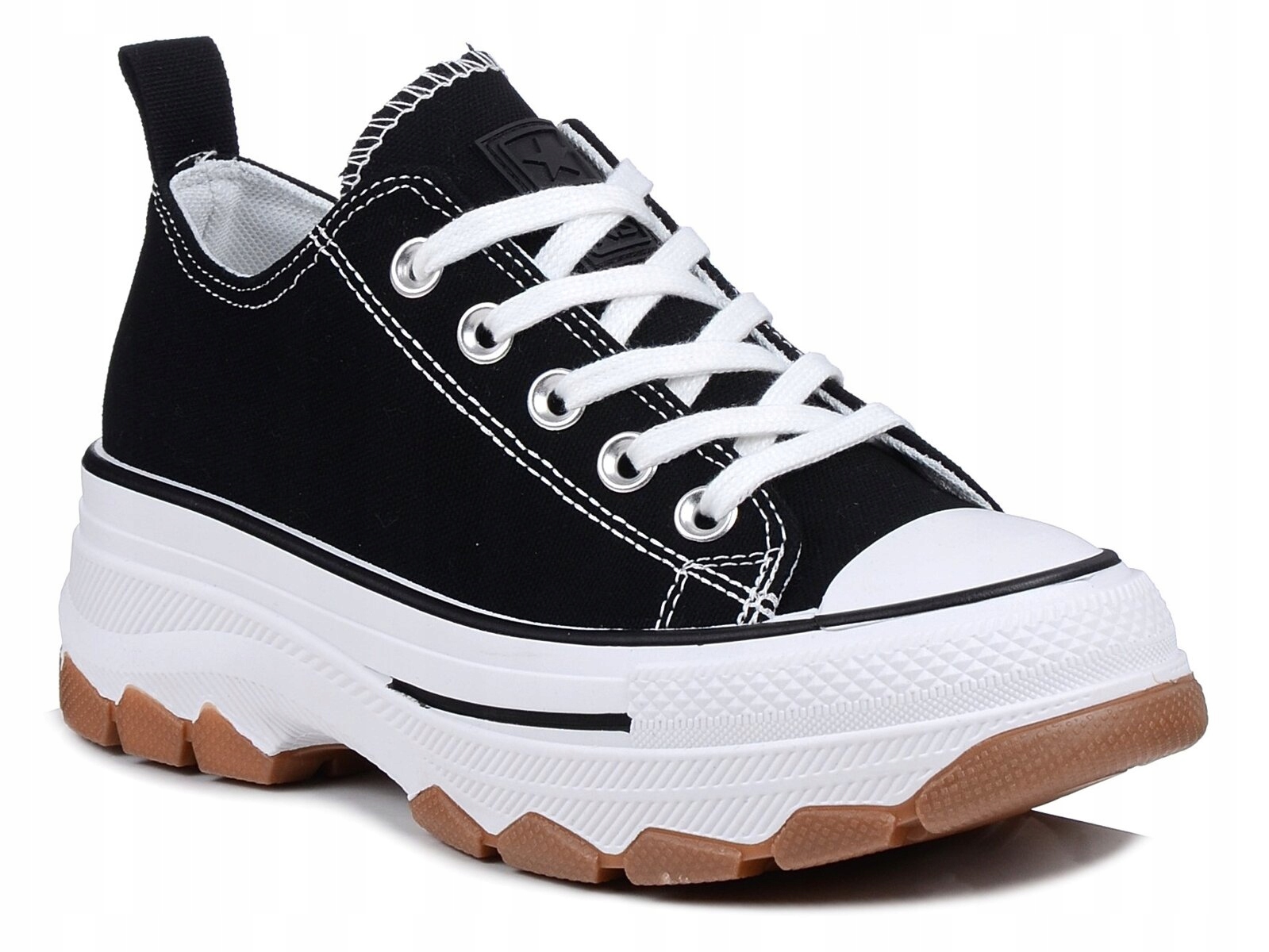 Trampki damskie na platformie tekstylne czarne sznurowane News 6737 38