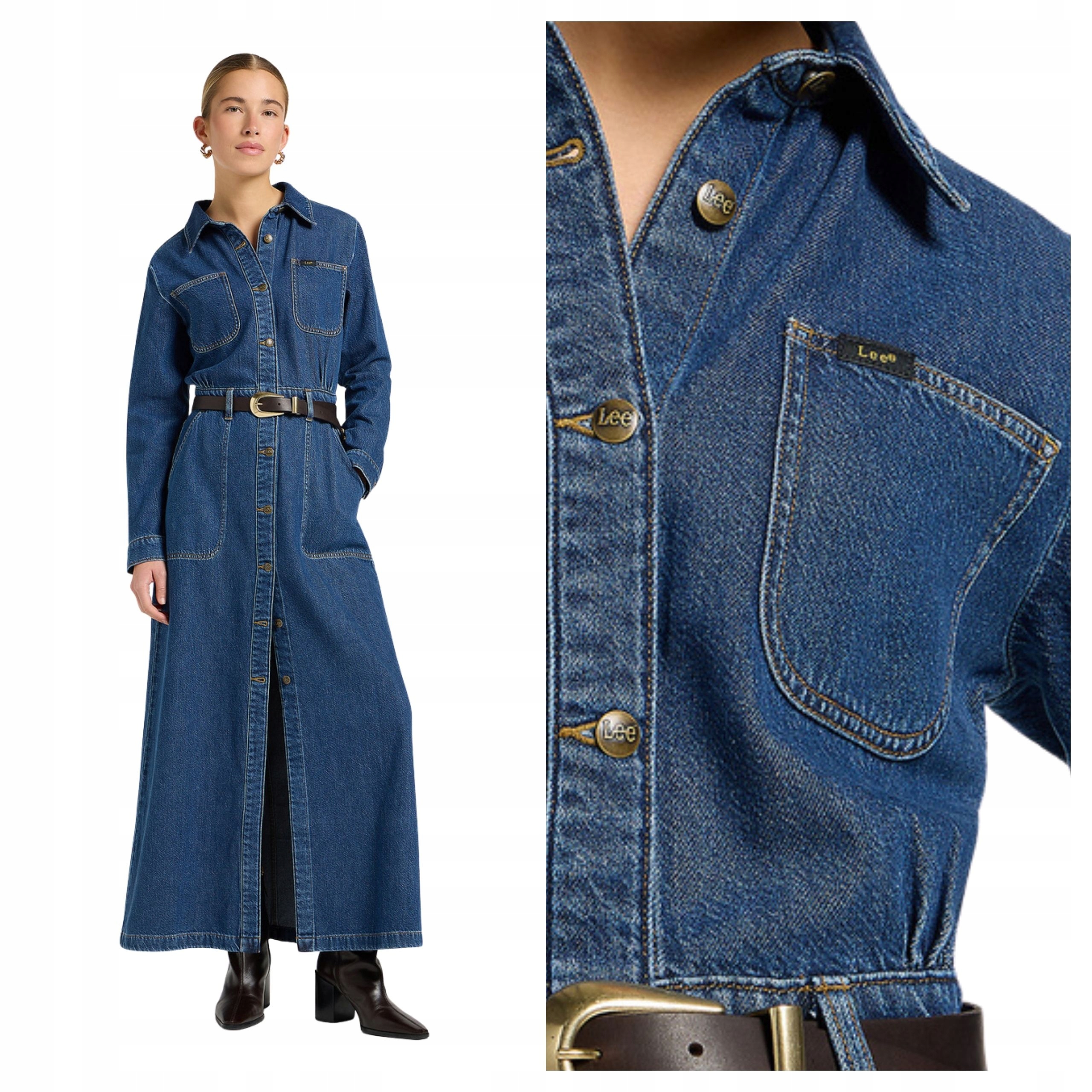 Šaty džínové šaty Lee Maxi Denim Utility Modrá bavlněná Xs