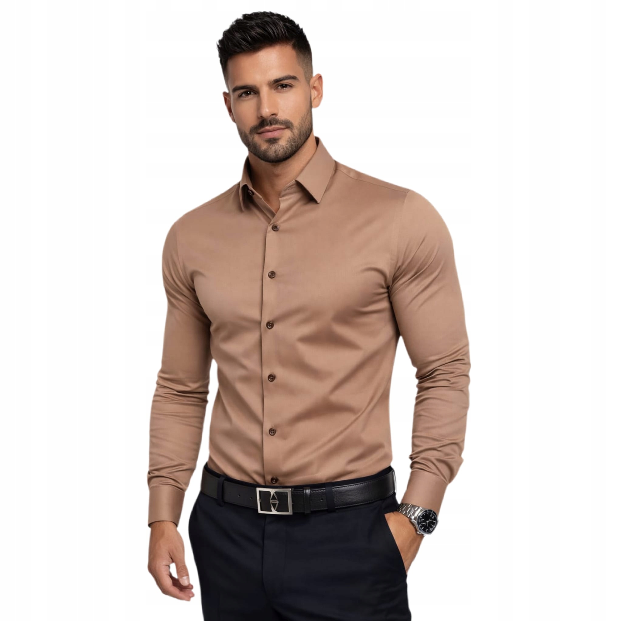Pánská košile Camel hladká Lavier – elegantní, Slim Fit, bavlněná, vel.
