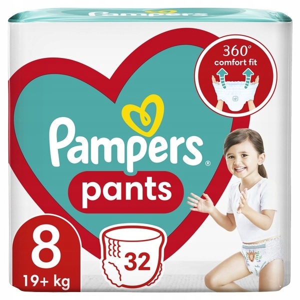 PAMPERS PANTS PIELUCHOMAJTKI COMFORT FIT ROZMIAR 8 32 SZTUK 19KG + Rozmiar Rozmiar 8