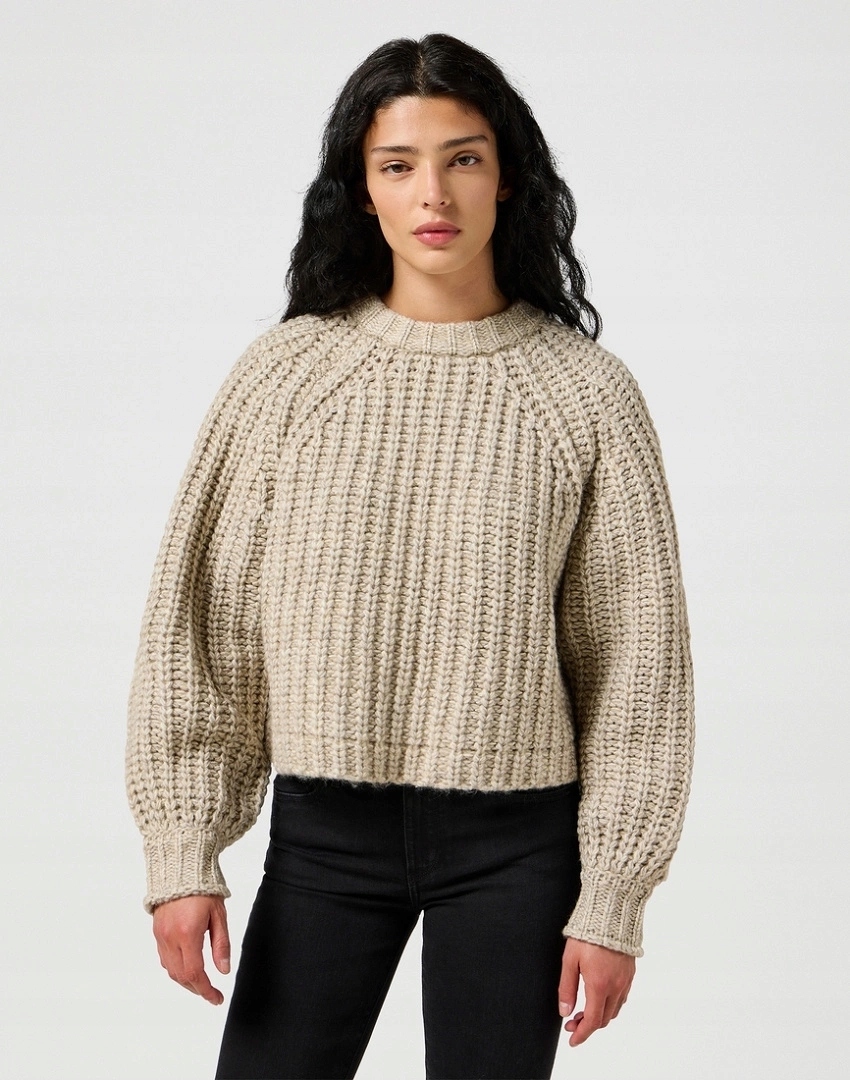 Dámský svetr Wrangler Puff Sleeve Sweater Oatmeal 112356481 XL