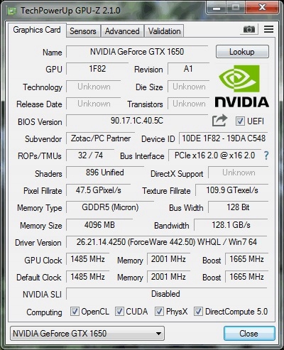 KARTA GEFORCE GTX1650 4GB HDMI DVI Producent chipsetu Nvidia