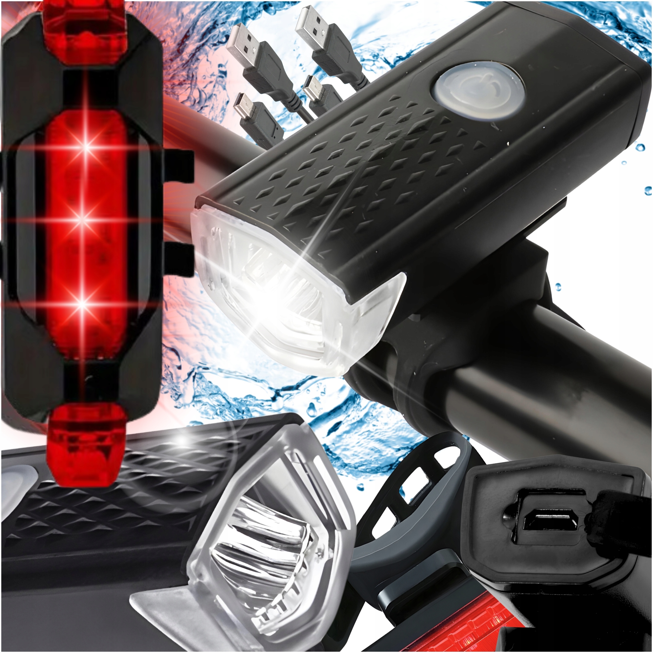 LAMPKA ROWEROWA LED PRZÓD + TYŁ - WODOODPORNA - ZESTAW - CE Kod producenta 7805862125112