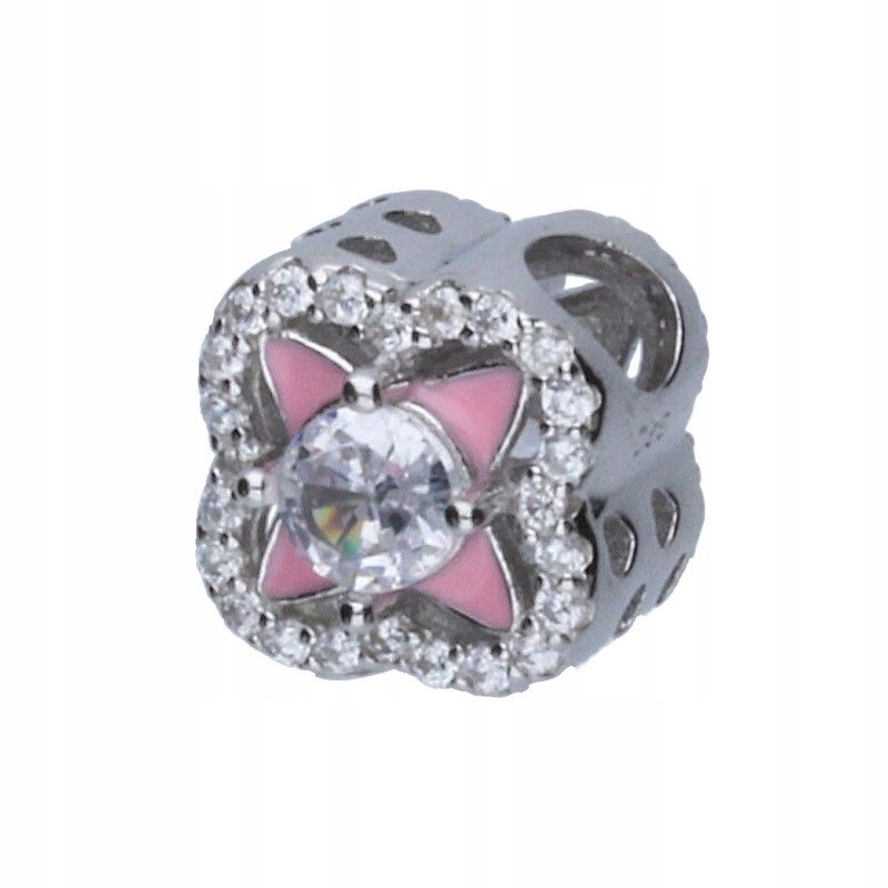 Stříbrný prolamovaný přívěsek na korálkový náramky , 925, zirkony , růžový smalt