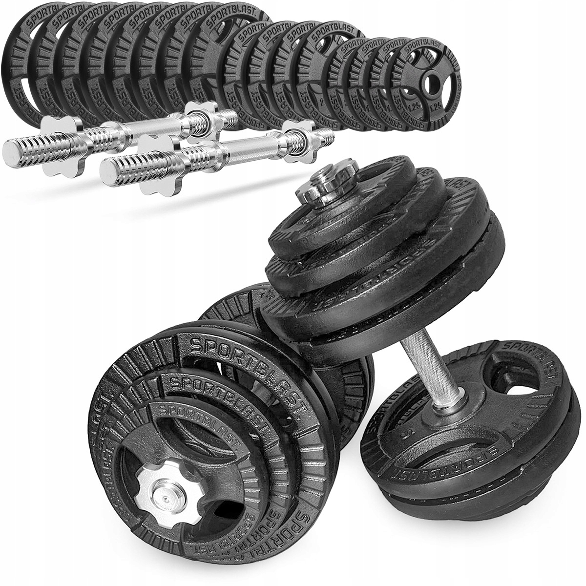 Hantle żeliwne regulowane 2x30kg kierownice gryfy zestaw do treningu 60kg