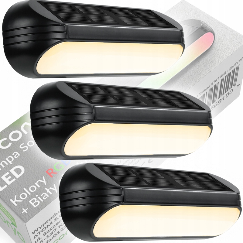 3x Ogrodowe Lampki Solarne Led Wodoszczelne Na Balkon Biały Ciepły Rgb