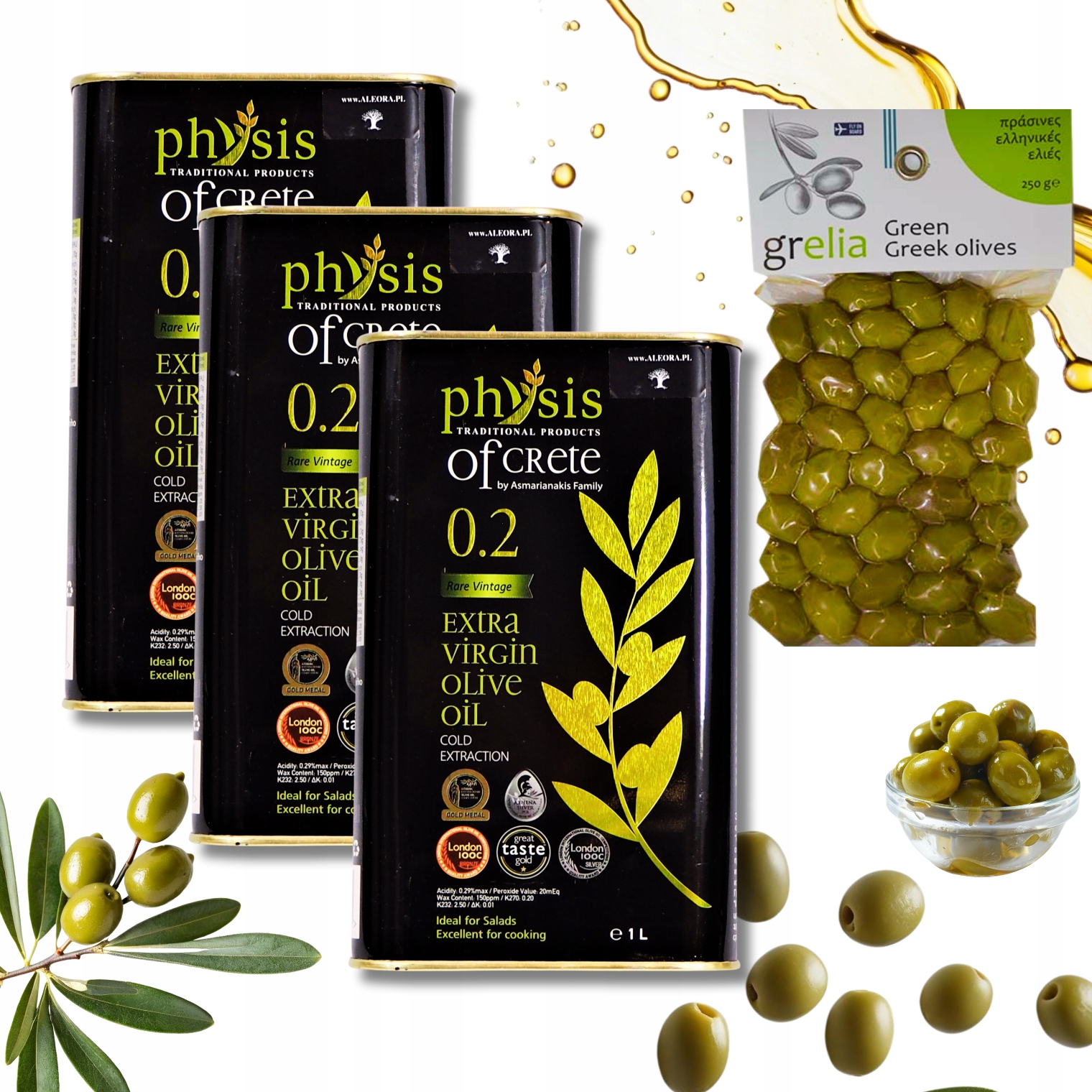 Grecka Oliwa z Oliwek extra virgin Kreta Physis 0,2 % 3x 1L oliwki