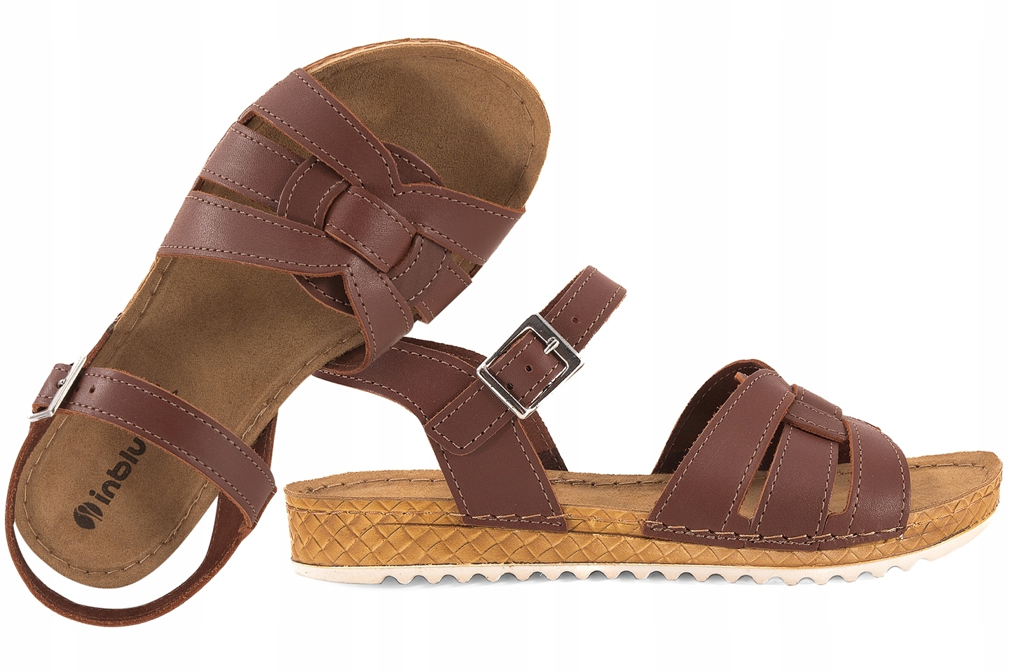 Inblu VO-5GU Skórzane Sandały Damskie Komfort Soft Pu brązowe 41 Brązowy