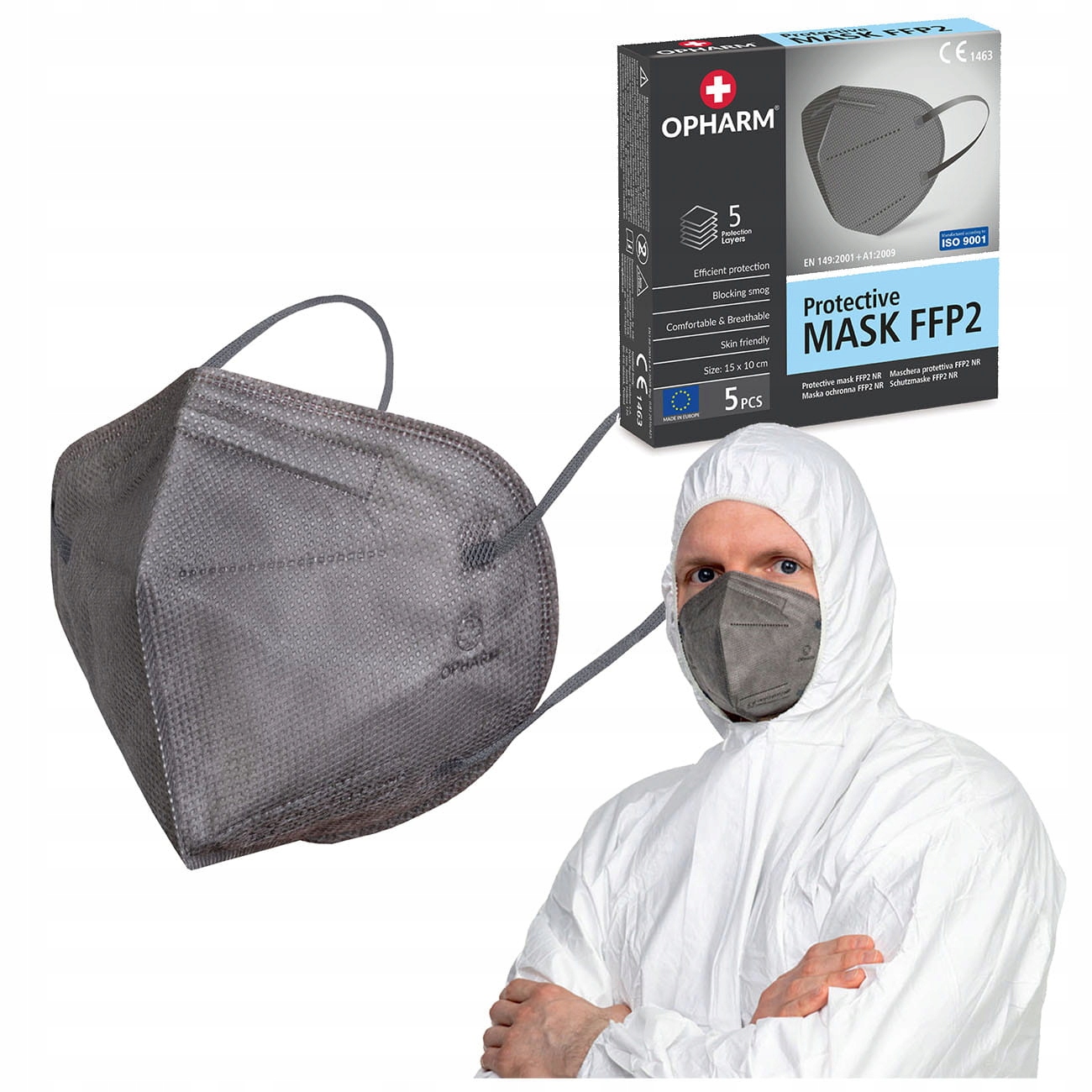 

5 x Maska Ochronna Opharm FFP2 szara