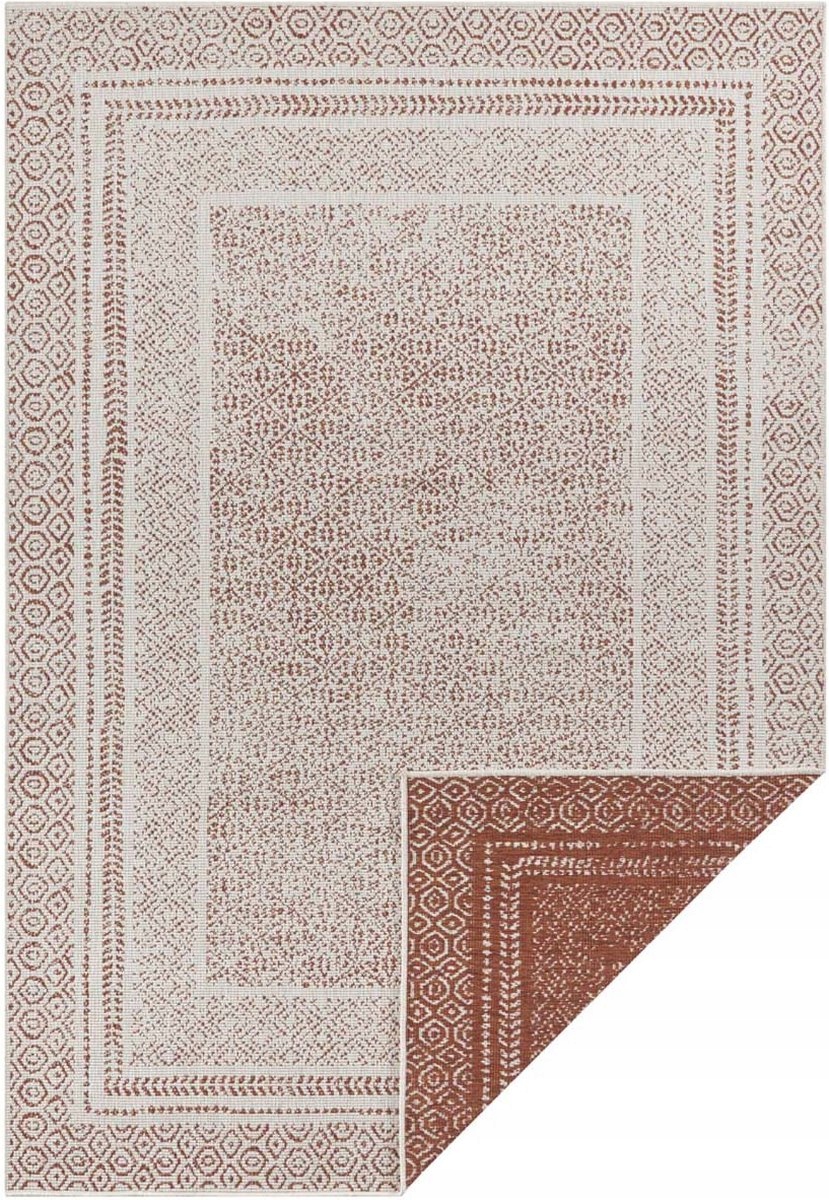 Koberec na terasu 200x290 cm obojstranný šnúrkový, hnedo-krémový, plochý, tkaný