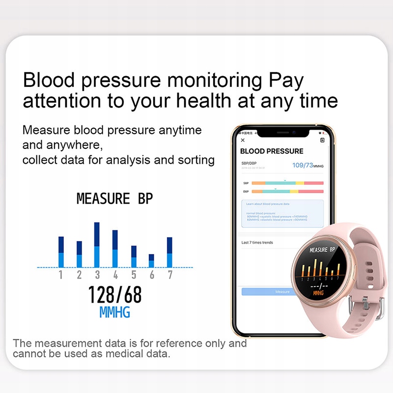 Smart Watch Heart Rate Blood Monitor Pressure Funkcje krokomierz