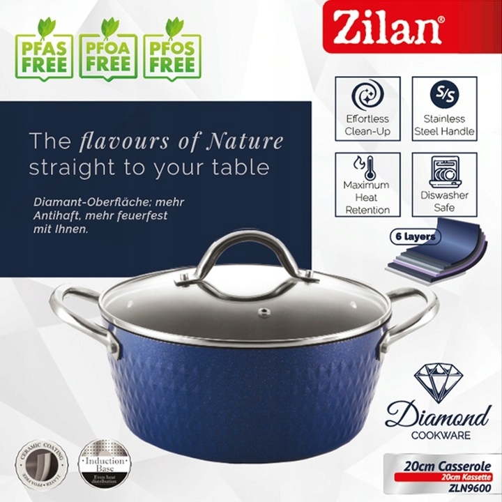 GARNEK INDUKCJA POWŁOKA DIAMENTOWA DIAMOND COOKWARE 20CM 2,1LITRA Linia DIAMOND COOKWARE