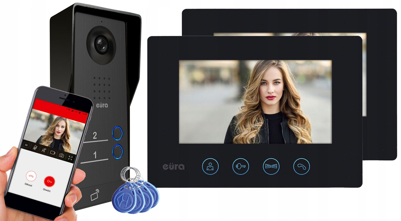 Wideodomofon WiFi Videodomofon Domofon Dwurodzinny Full Hd Breloki