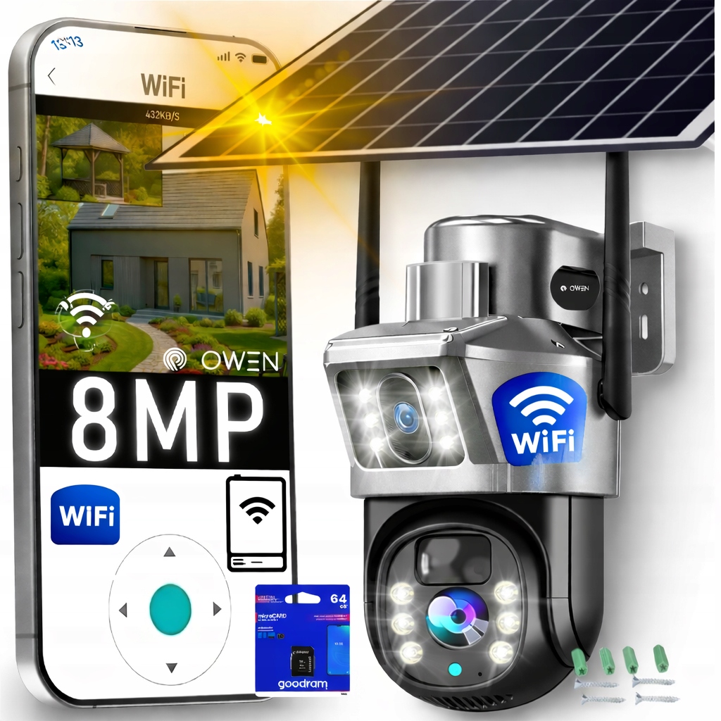 Solární Wifi Ip Kamera Dvojitá Venkovní Otočná Smart Qhd 8MP Zoom 4v1