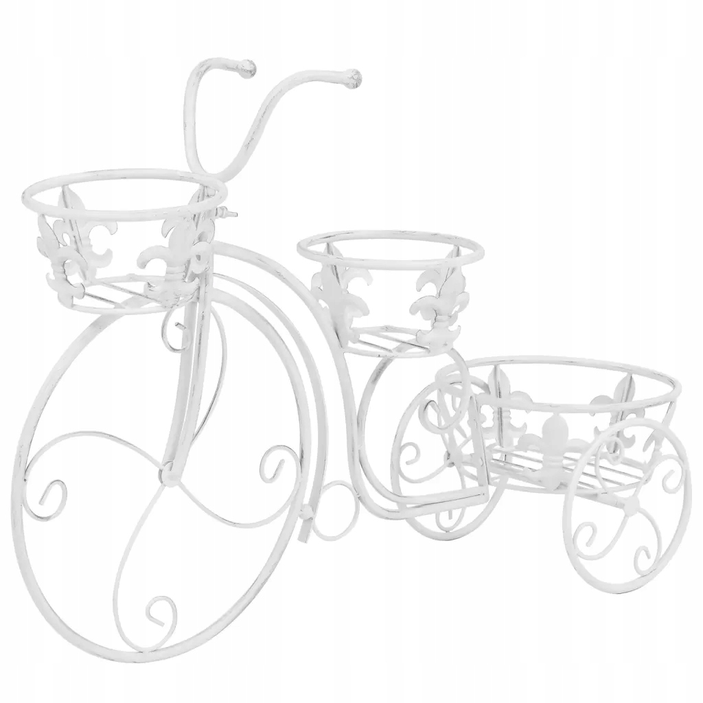 Kovový Držák Na Květináč Kolo s úchyty, Vintage styl, Antická bílá barva, 77x26x50