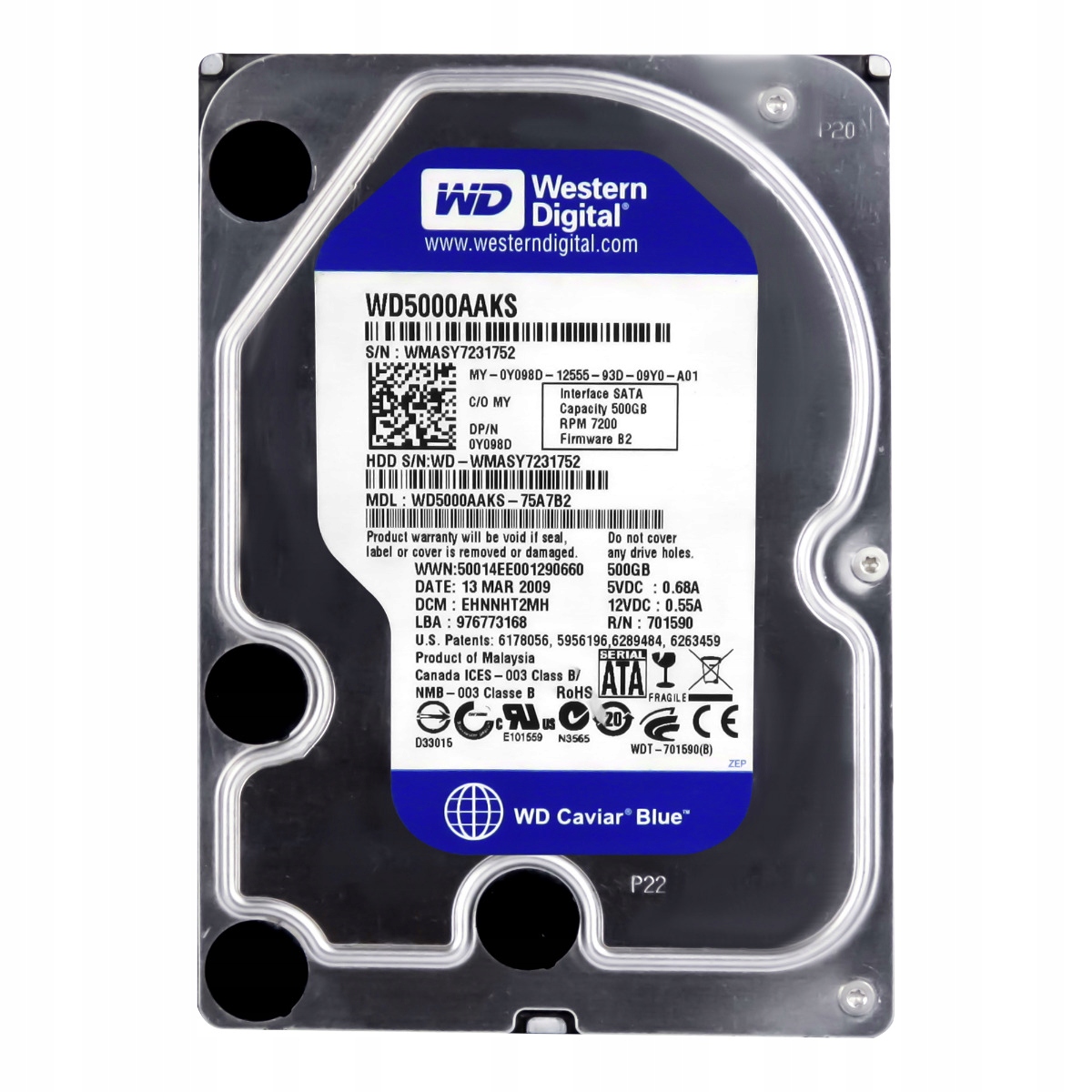 Dell 0Y098D 500GB 7.2K 16MB Sata II 3.5'' WD5000AAKS