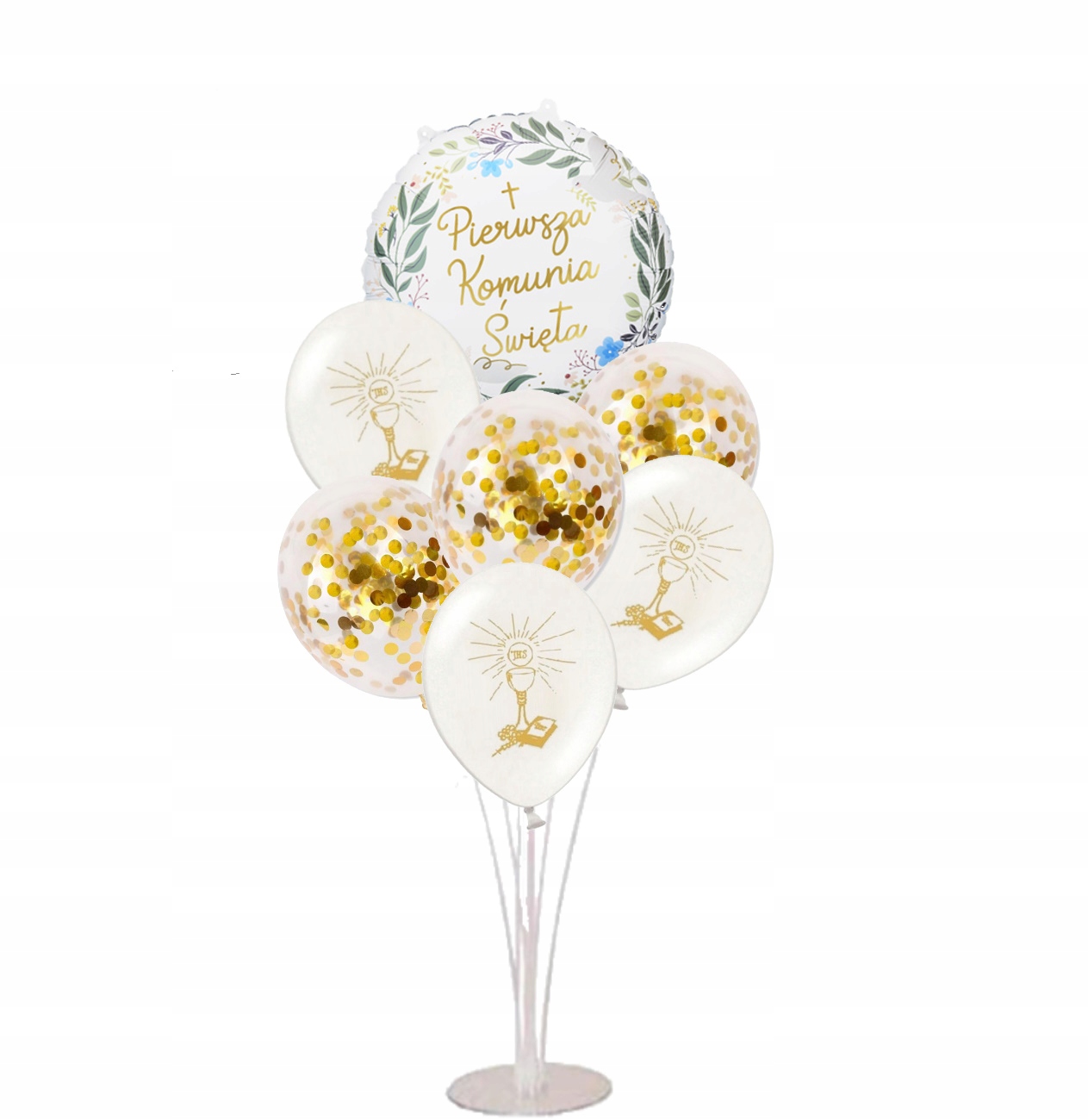 

Balony dekoracje komunijne stojak boho na Komunię