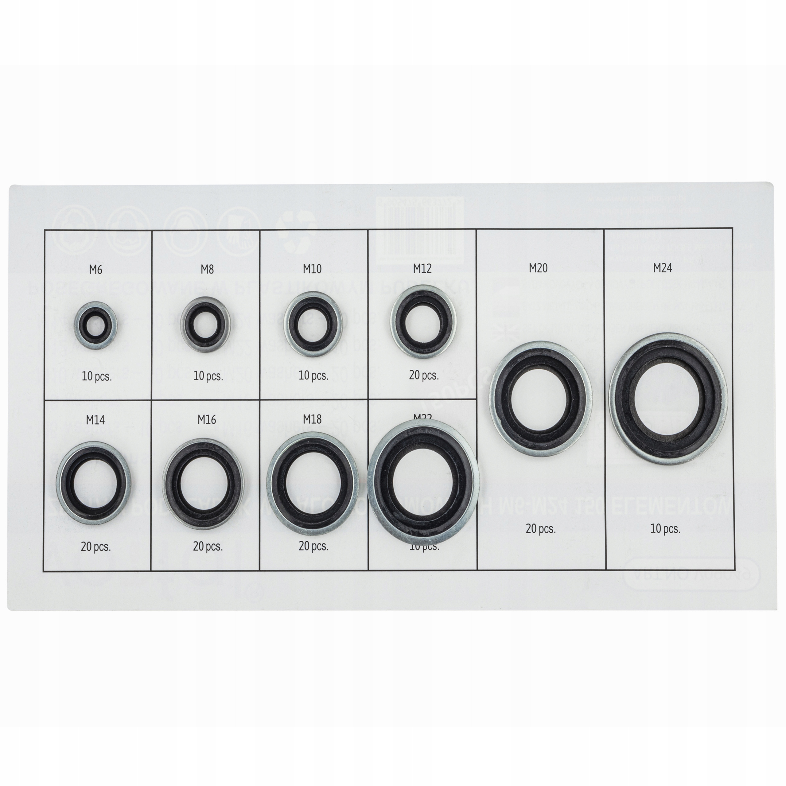 PODKŁADKI METALOWO GUMOWE ZESTAW PODKŁADKA 150 SZT UNIWERSALNE I SKUTECZNE Kod producenta FTP150