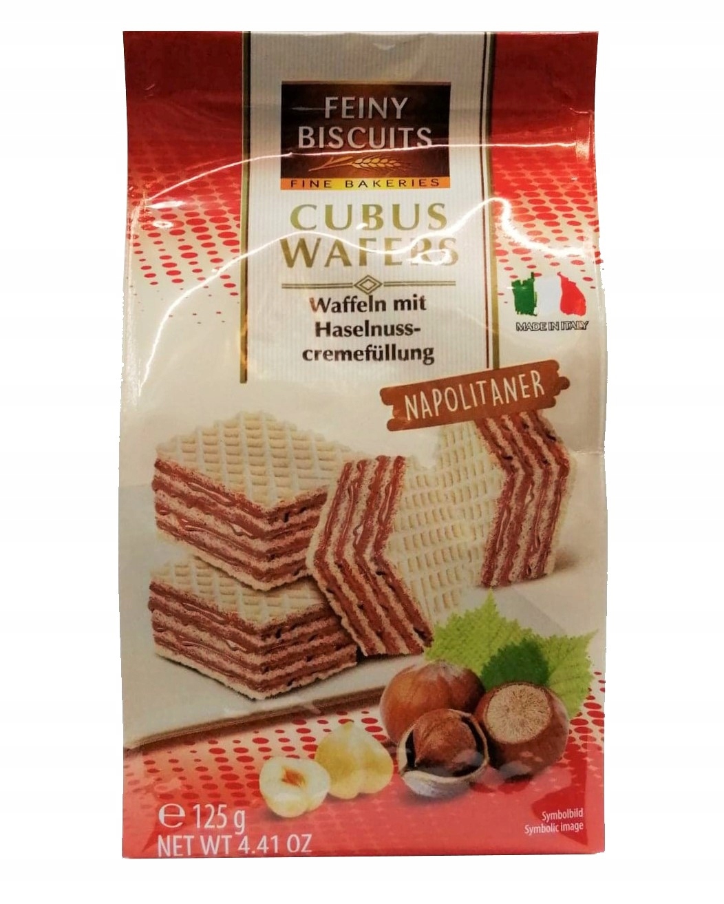 Feiny Biscuits Cubus Wafle z Kremem z Orzechów Laskowych 125 g — 2