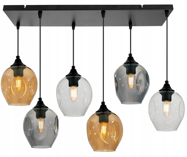 Veľká ozdobná lampa do obývačky Praha, 6 tienidiel na lište nad stolom, farby