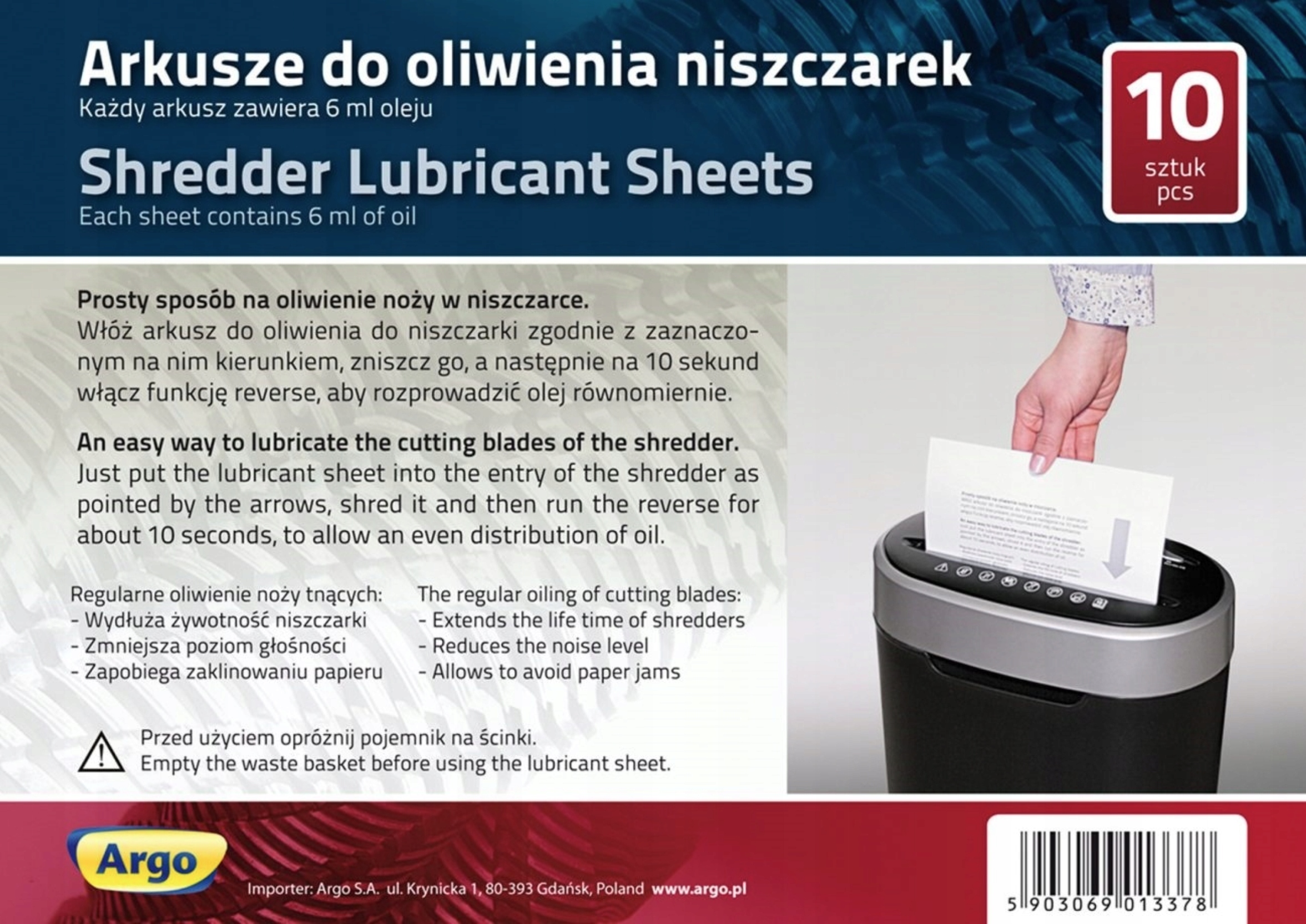 

Arkusze Argo do oliwienia niszczarek 10 sztuk
