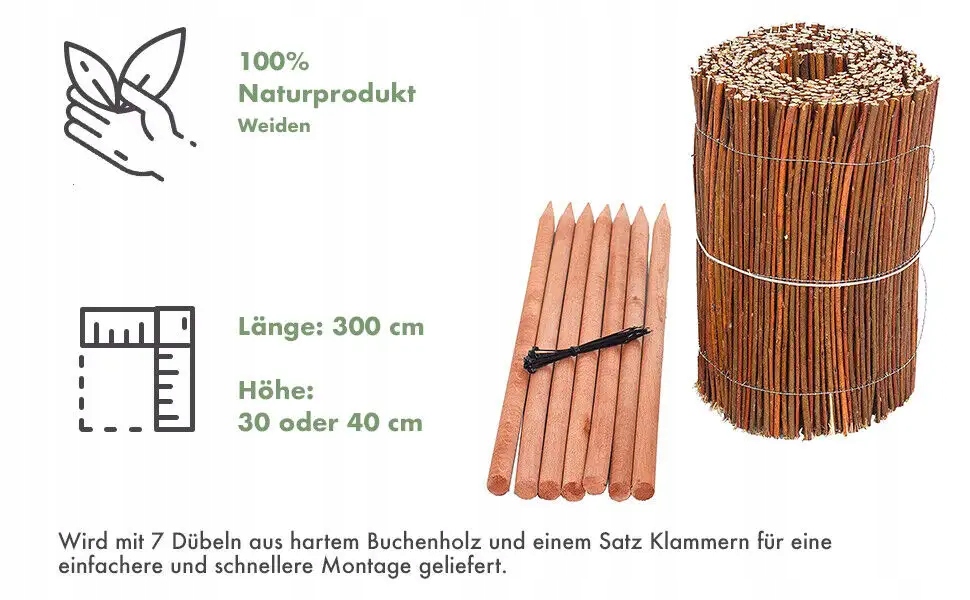 Proutěný Plot Obrubník Se 7 Sloupky Palisáda Z Proutí 40x300 cm