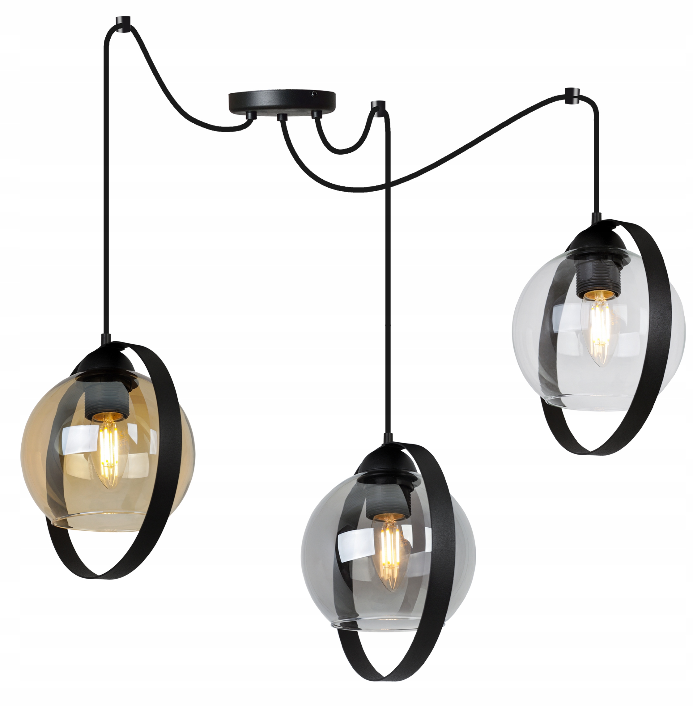 Stropná Závesná Lampa Luster Pavúk Trojitý Sklenené Krúžky MIX