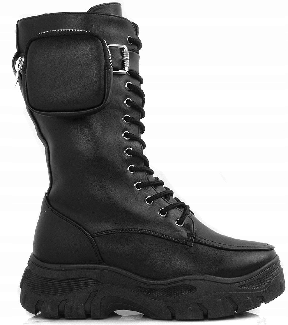 

6039 Czarne Damskie Wysokie Glany Kozaki Traper 38