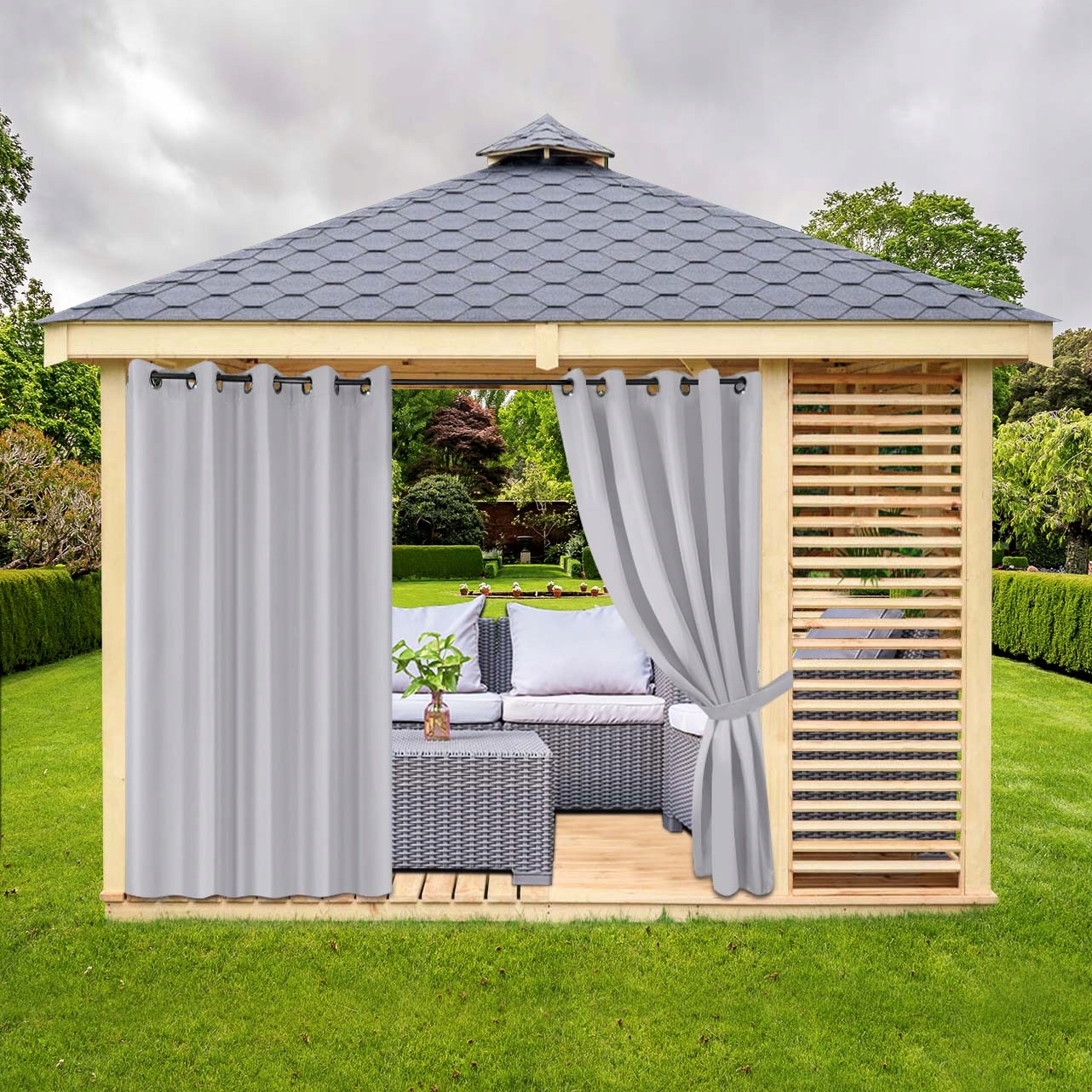 Zasłony Ogrodowe WODOODPORNE SREBNA 200x155 Zasłona do Altany Pergoli Taras Długość 2 m