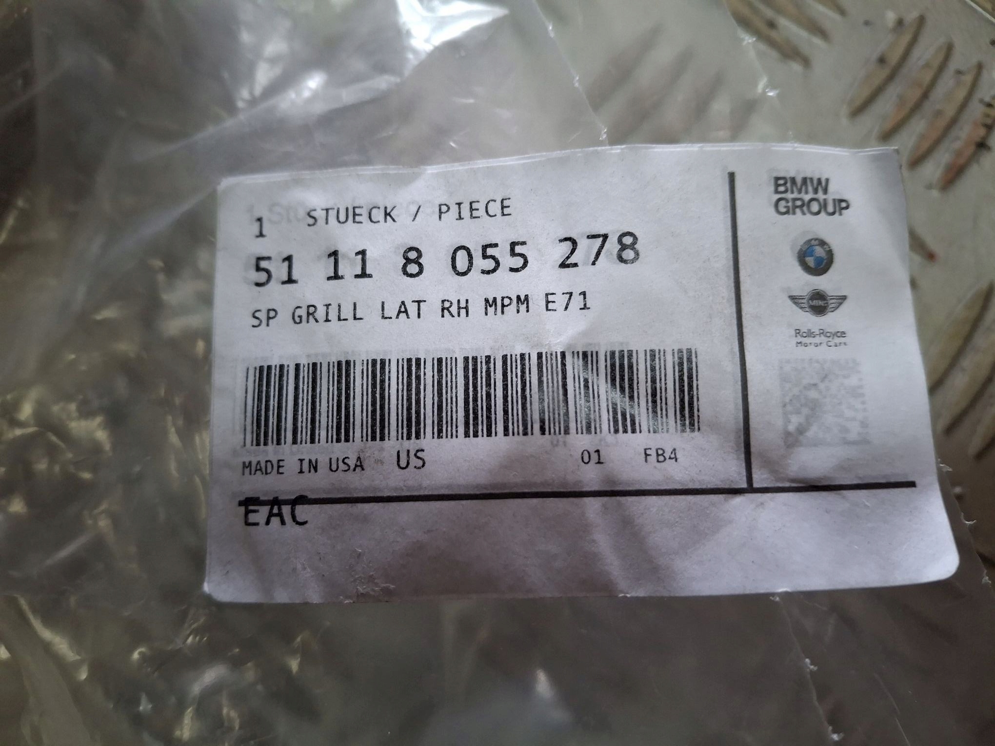 griglia Paraurti Anteriore Destro BMW X6 E71 2007R->