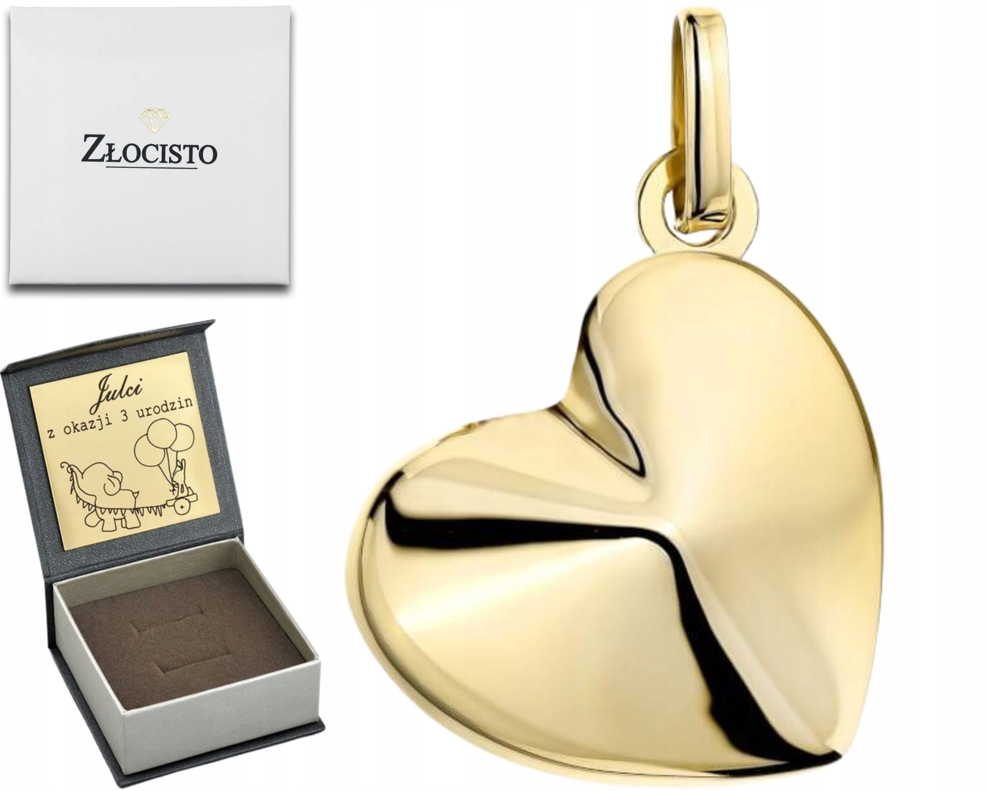Zlatý Přívěsek Přívěsek Oboustranné Srdce Srdíčko 3D Jako Dárek Gravírování