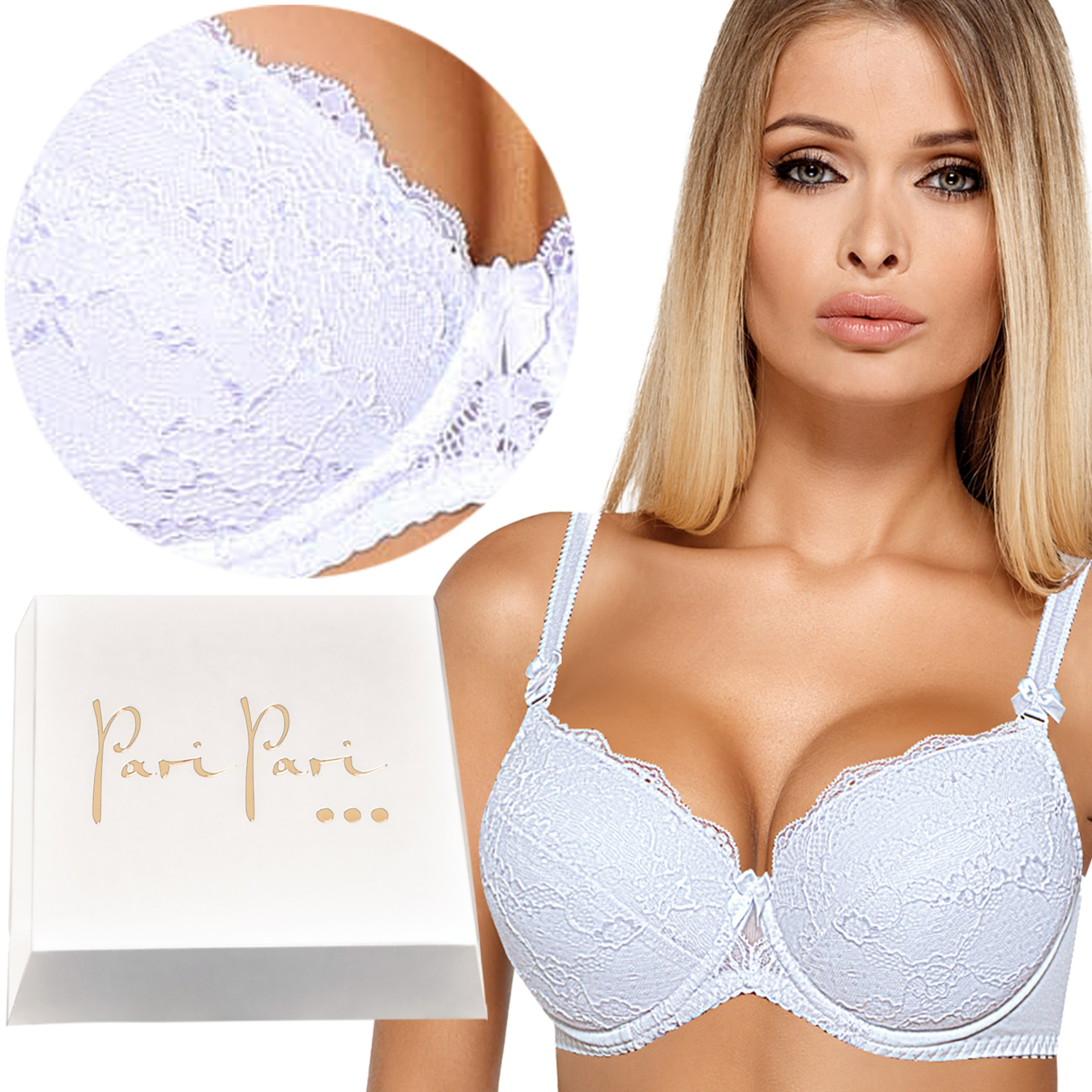 Biustonosz Push Up Koronkowy Stanik Modelujący Biały 85C