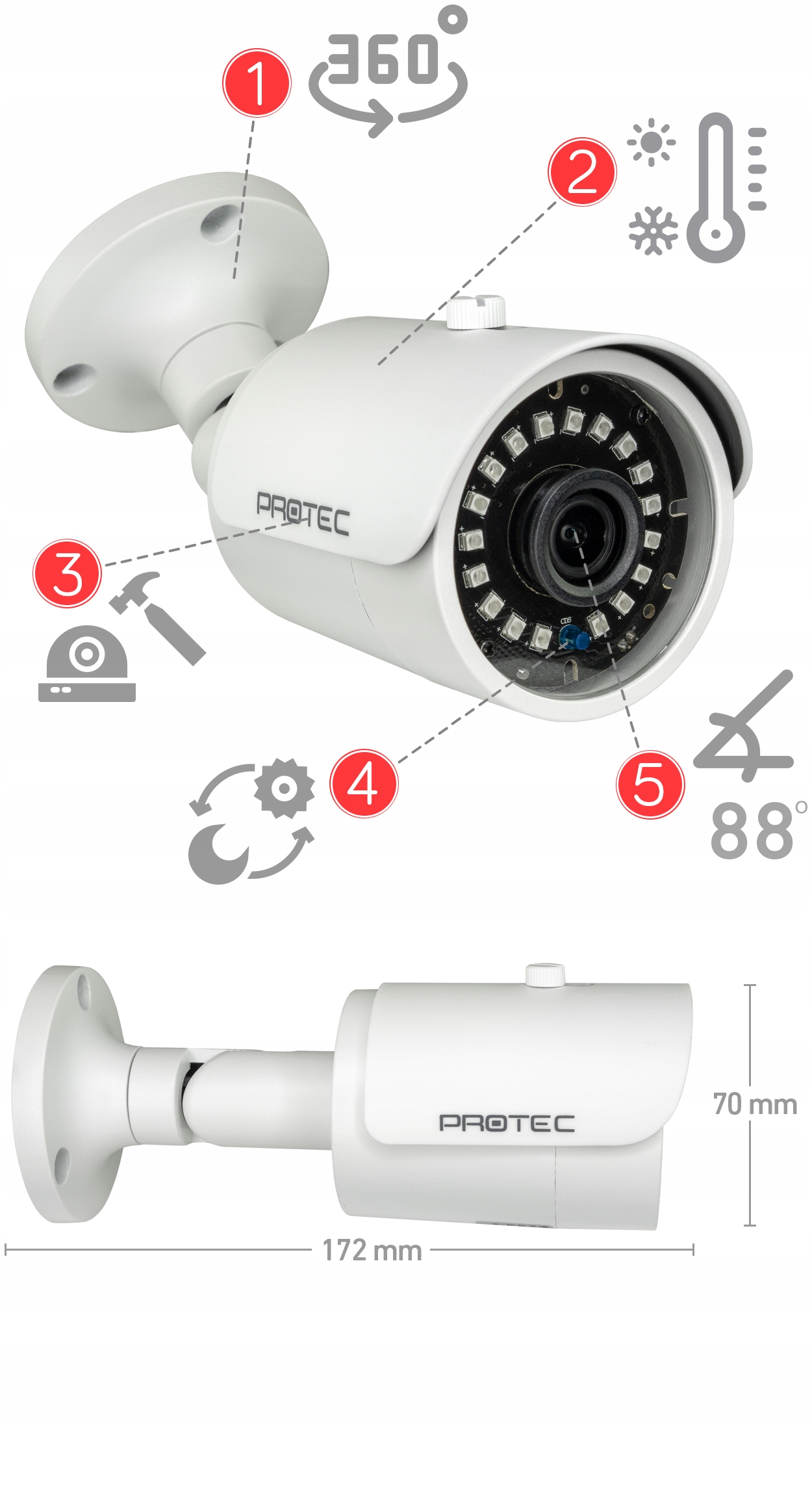 ZESTAW MONITORINGU 3 KAMERY TUBOWE ZEWNĘTRZNE 2TB podgląd online Model PR-XVR-03T2L-2tb