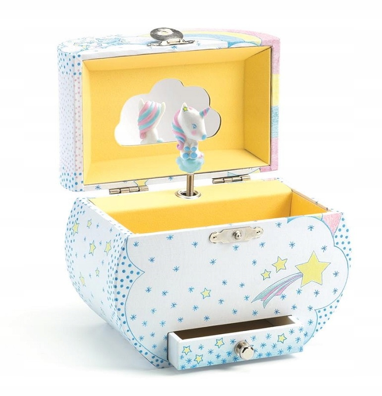 

Jednorożec drewniana szkatułka pozytywka Djeco 4+