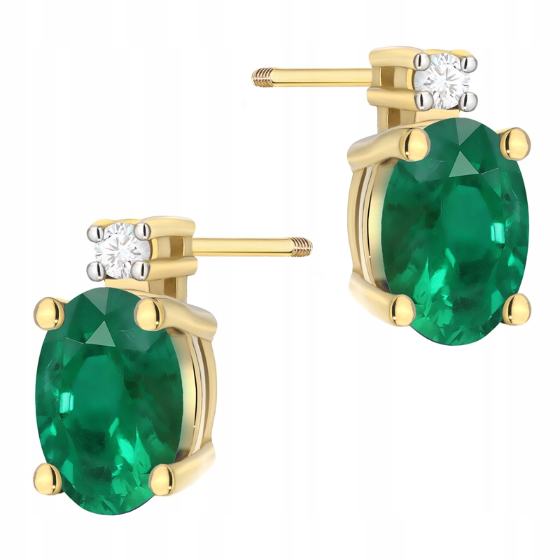 Złote Kolczyki pr585 Brylanty z Owalnymi Szmaragdami 0,80ct Brylanty 0,03ct