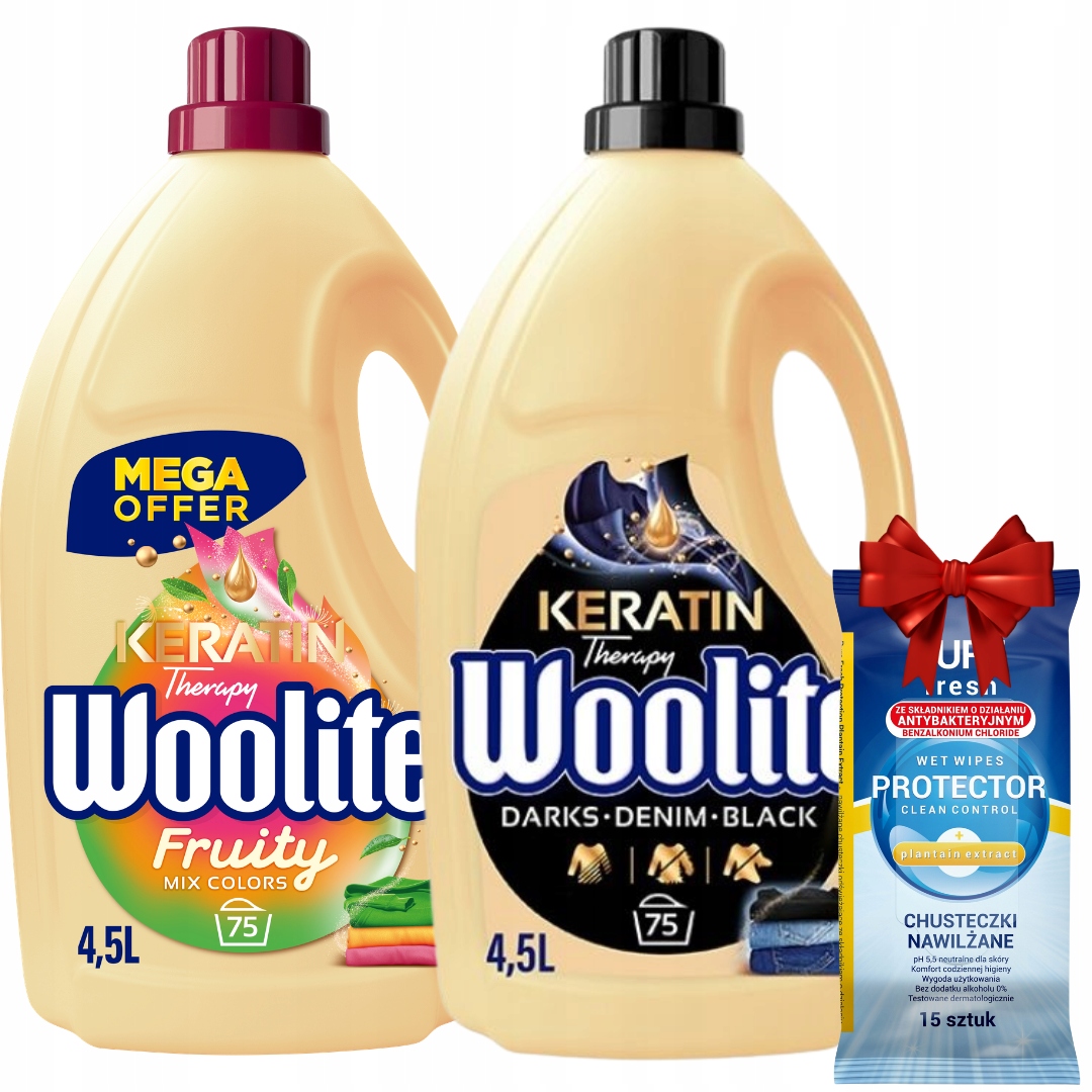 Woolite Tekutý prací prostředek Keratin Dark Fruity 2x 4,5L Dárek